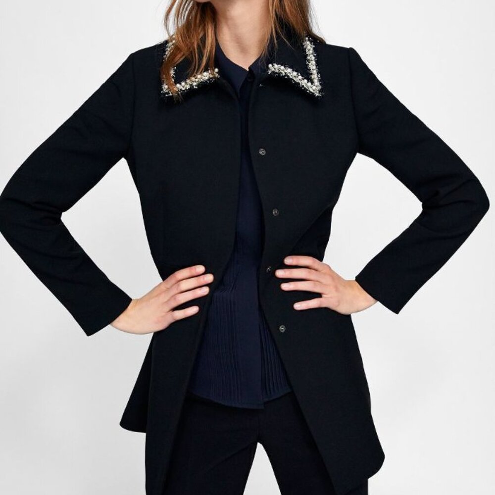 Zara Basic Pearl Collar Coat NWT